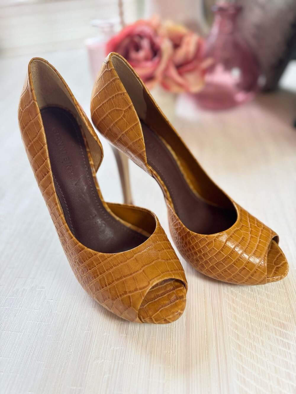 Gianni Bini Tan Croc Embossed D'Orsay Peep Toe Heels Size 10M